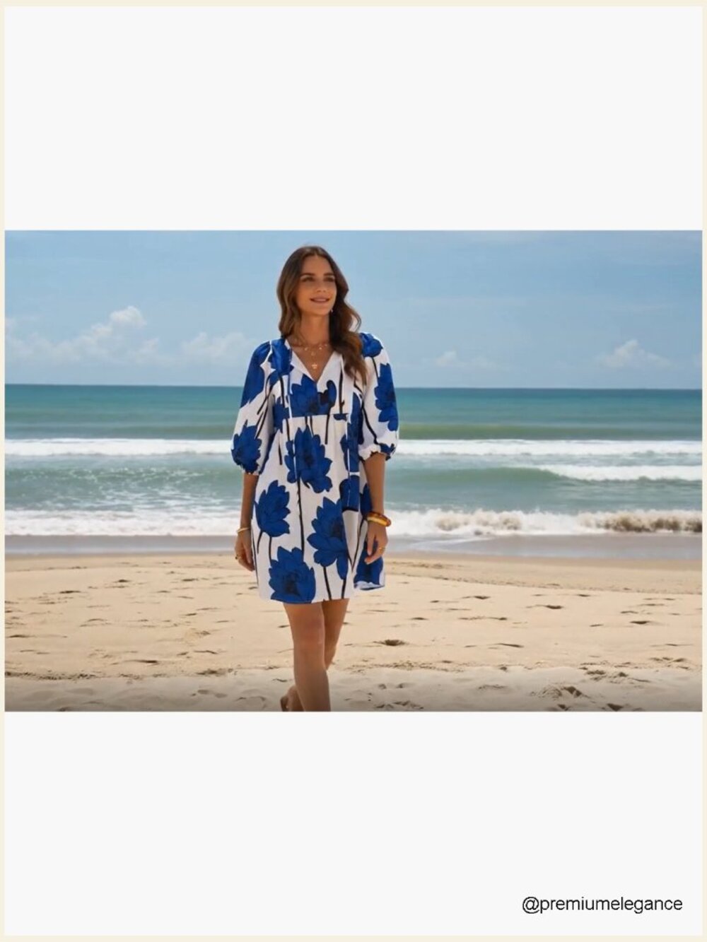 Floral Mini Babydoll Dress V Neck Puff Sleeve Loose Fit Boho Beach Sundress - Picture 7 of 7